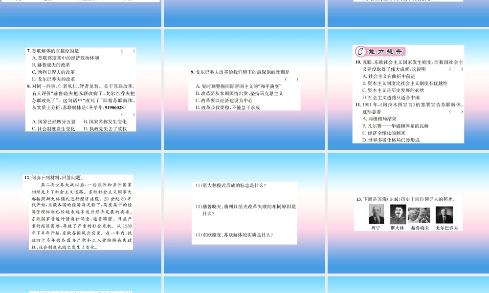 九年级历史下册 第5单元 冷战和美苏对峙的世界 第18课 社会主义的发展与挫折作业课件 新人教版 课件