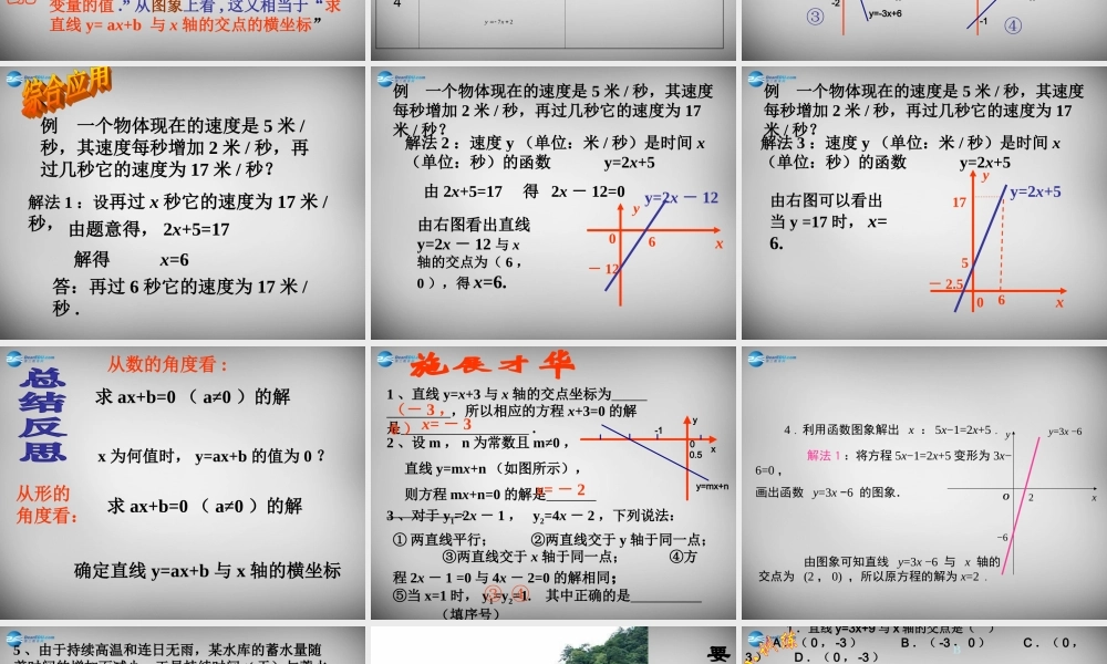 八年级数学下册 19.2(一次函数)一次函数与一元一次方程课件 (新版)新人教版 课件