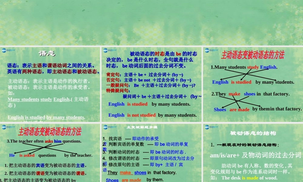 九年级英语全册 Unit 5 What are the shirts made of？被动语态课件 (新版)人教新目标版 课件