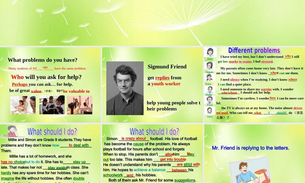 九年级英语上册 Unit 3 Teenage problems复习课件 (新版)牛津版 课件