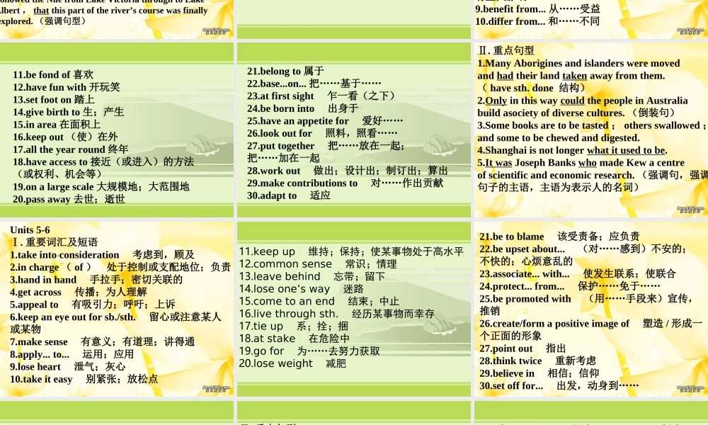 新课程高三英语Units1-10重要词汇及句型总汇 课件
