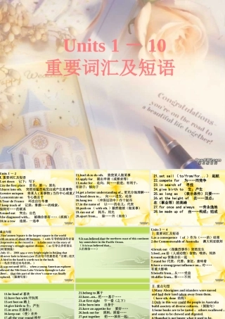 新课程高三英语Units1-10重要词汇及句型总汇 课件