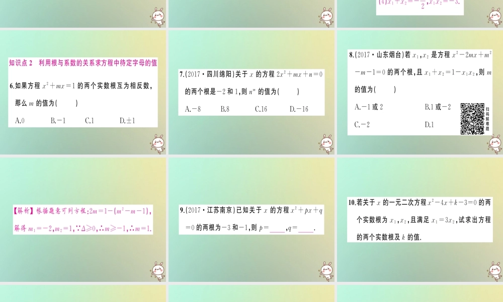 九年级数学上册 第二十一章 一元二次方程 212 解一元二次方程 2124 一元二次方程的根与系数的关系习题课件 (新版)新人教版 课件