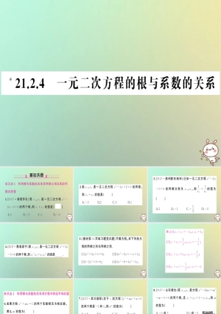 九年级数学上册 第二十一章 一元二次方程 212 解一元二次方程 2124 一元二次方程的根与系数的关系习题课件 (新版)新人教版 课件