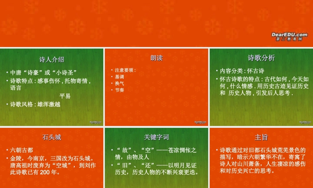唐诗五首 石头城 新课标 必修三0 课件