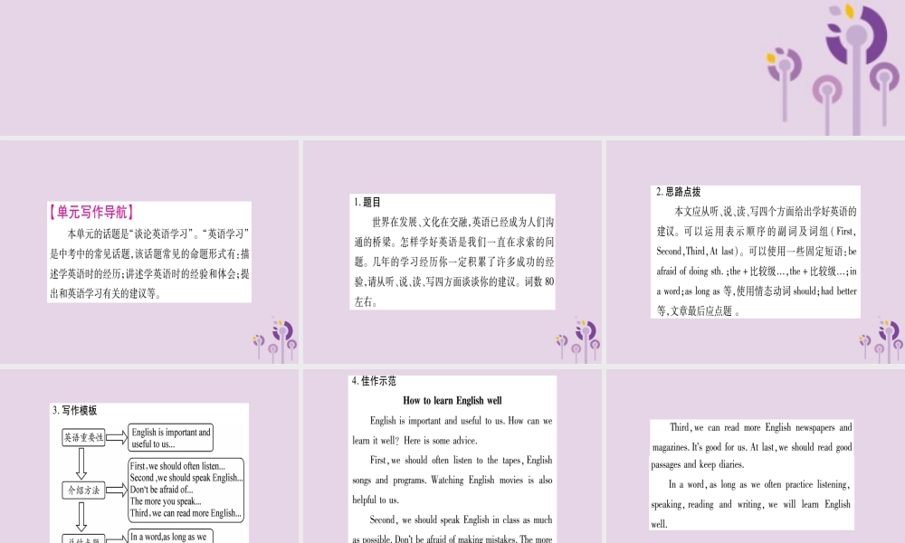 九年级英语全册 Unit 1 How can we become good learners写作导航与演练作业课件 (新版)人教新目标版 课件