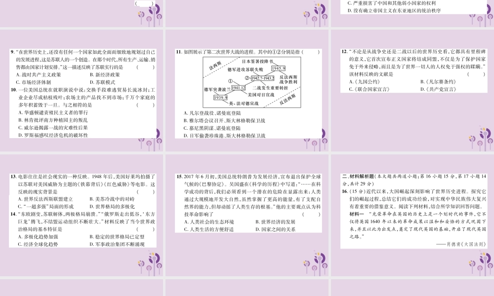 初中毕业学业水平考试模拟演练卷(3)世界近现代史课件
