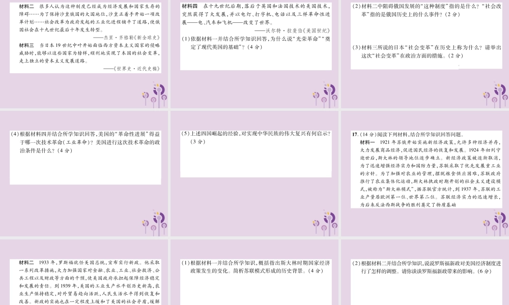 初中毕业学业水平考试模拟演练卷(3)世界近现代史课件