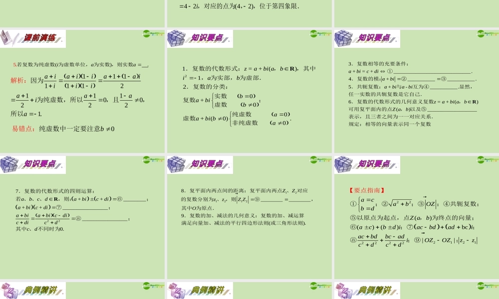 安徽省高三数学复习 第13单元第73讲 复数的概念与运算课件 理 课件