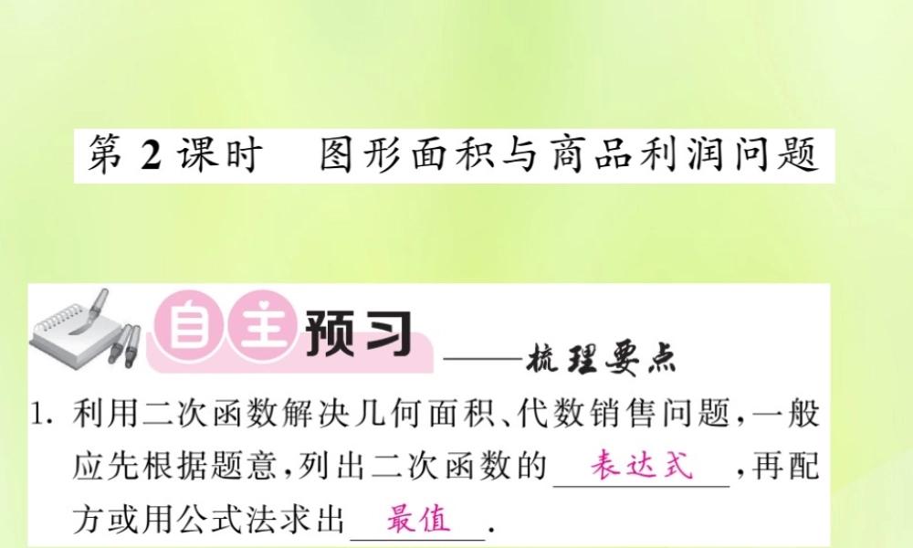 九年级数学下册 第1章 二次函数 15 二次函数的应用 第2课时 圆形面积与商品利润问题习题课件 (新版)湘教版 课件