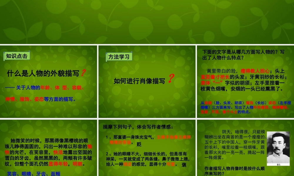 七年级语文下册(第一单元 写作 记叙文写作指导—人物肖像描写)课件 (新版)苏教版 课件