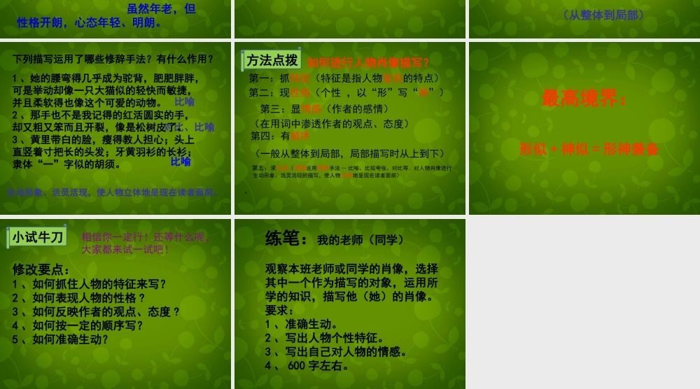 七年级语文下册(第一单元 写作 记叙文写作指导—人物肖像描写)课件 (新版)苏教版 课件