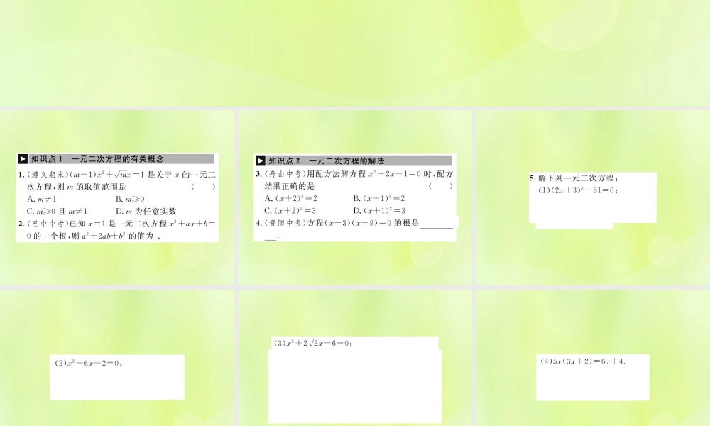 九年级数学上册 第二十一章 一元二次方程章末复习(一)一元二次方程课件 (新版)新人教版 课件