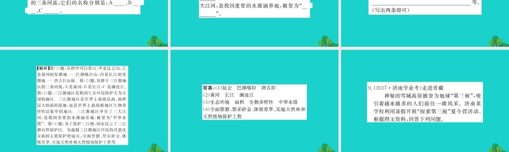 八年级地理下册 第九章 第二节 高原湿地 三江源地区习题课件(新版)新人教版 课件