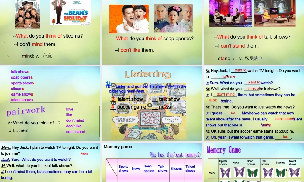 八年级英语上册(Unit 5 Do you want to watch a game show Section A(1a 1c))课件 (新版)人教新目标版 课件
