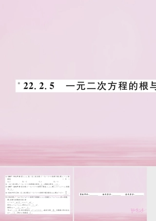 九年级数学上册 第22章 一元二次方程 222 一元二次方程的解法 2225 一元二次方程的根与系数的关系练习课件 (新版)华东师大版 课件