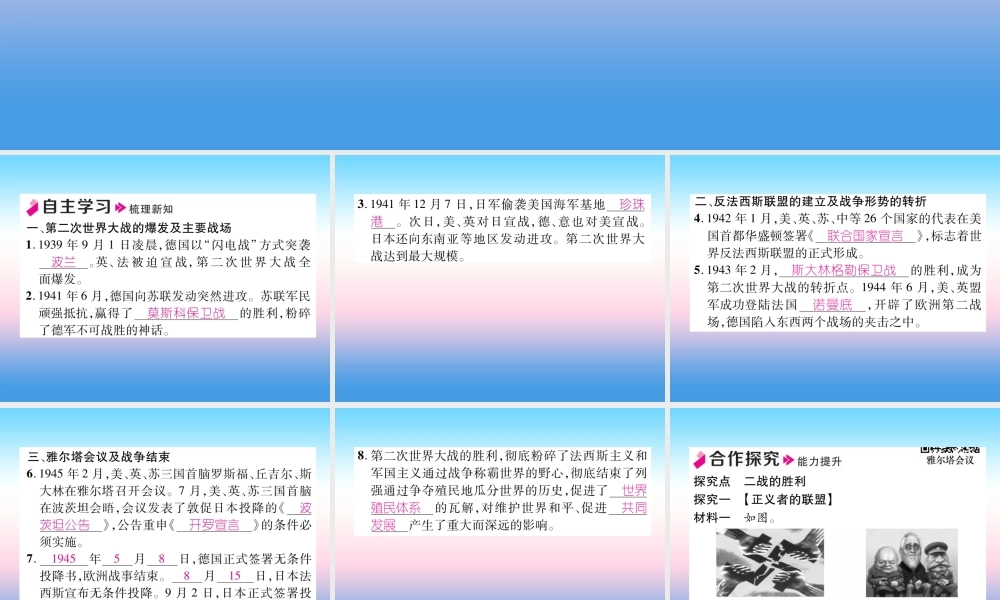 九年级历史下册 第4单元 经济大危机和第二次世界大战 第15课 第二次世界大战自主学习课件 新人教版 课件