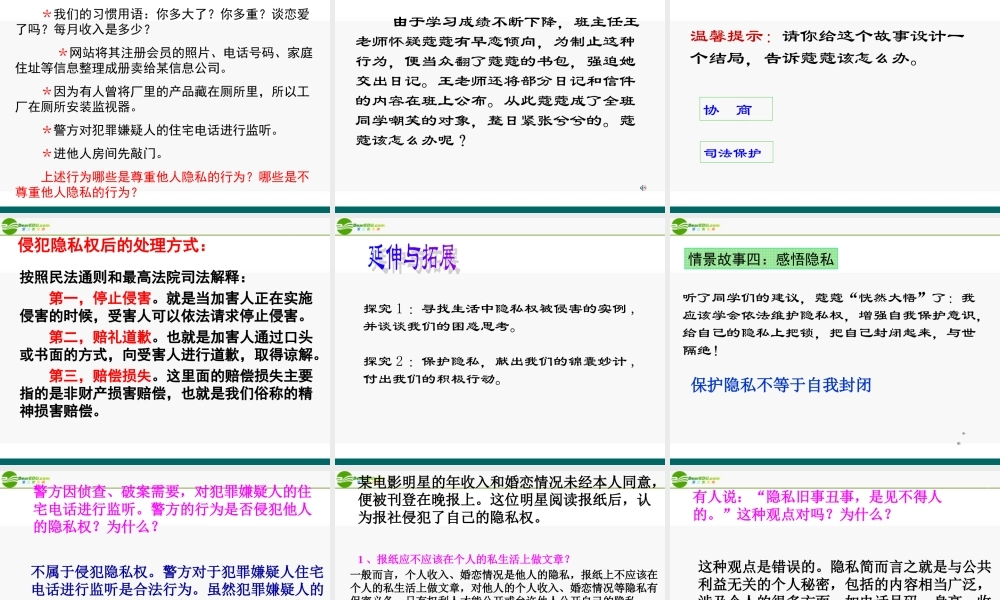 八年级政治上册 不可侵犯的隐私权课件 陕教版 课件