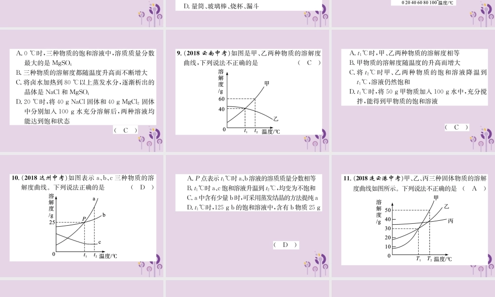 中考化学总复习 第1编 主题复习 模块1 身边的化学物质 课时4 溶液(精练)课件