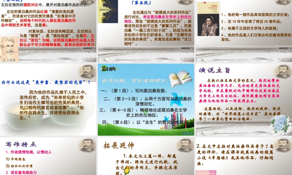 八年级语文下册 (在莫泊桑葬礼上的演说)优秀实用课件 苏教版 课件