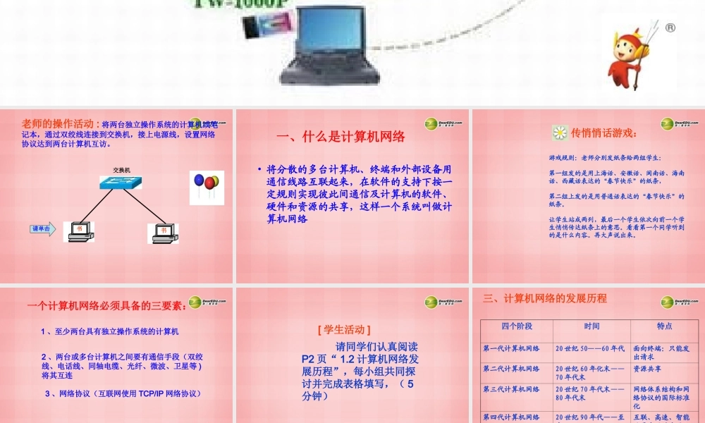 八年级信息技术下册 第1课(计算机网络及应用)课件 川教版 课件