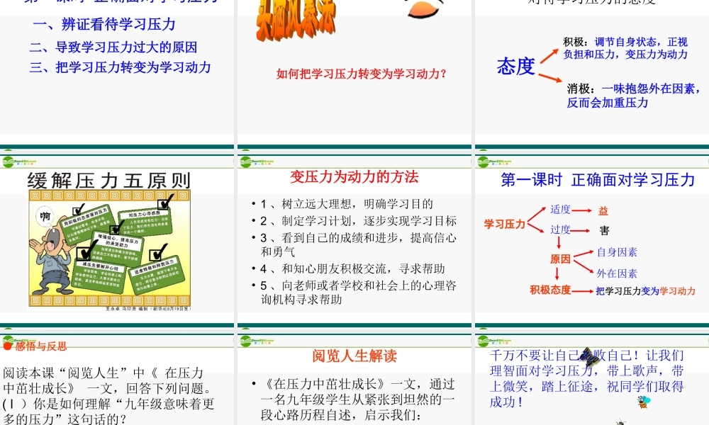 九年级政治 正确面对学习压力课件2 陕教版 课件