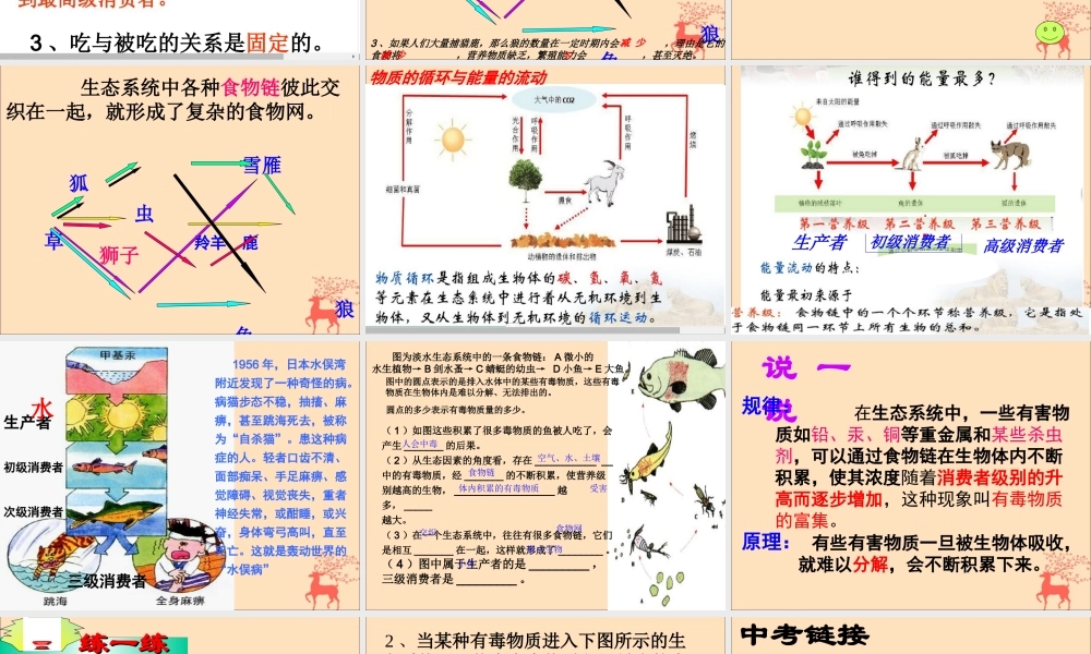 八年级生物下册 第七单元 生物与环境 第二章 生态系统 7.2.2 食物链和食物网课件(新版)冀教版 课件