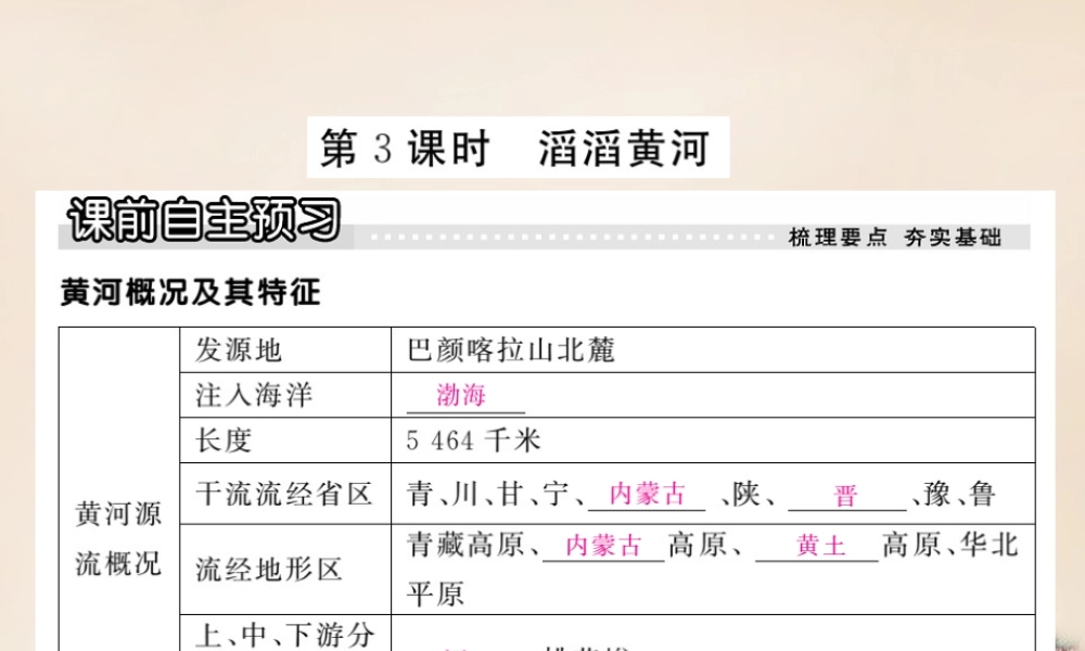 八年级地理上册 第二章 第三节 中国的河(第3课时 滔滔黄河)课件 (新版)湘教版 课件