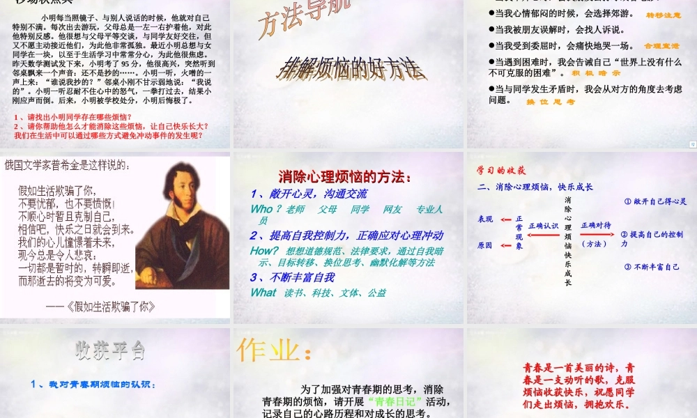 中学七年级政治下册 11.2 消除心理烦恼快乐成长课件 鲁教版 课件