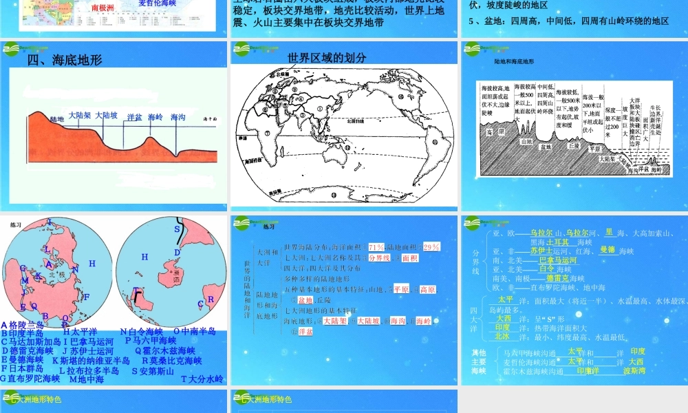 中考区域地理复习课件 世界的陆地和海洋 人教新课标版 课件