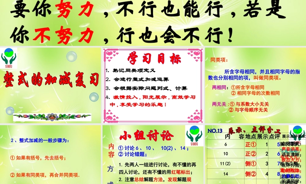 中学七年级数学上册 2.2 整式的加减复习课件1 (新版)新人教版 课件