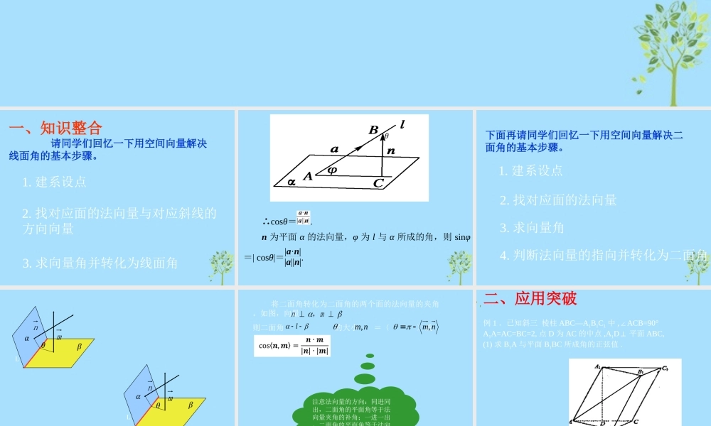 山西省忻州市高考数学 专题 用向量法计算角复习课件