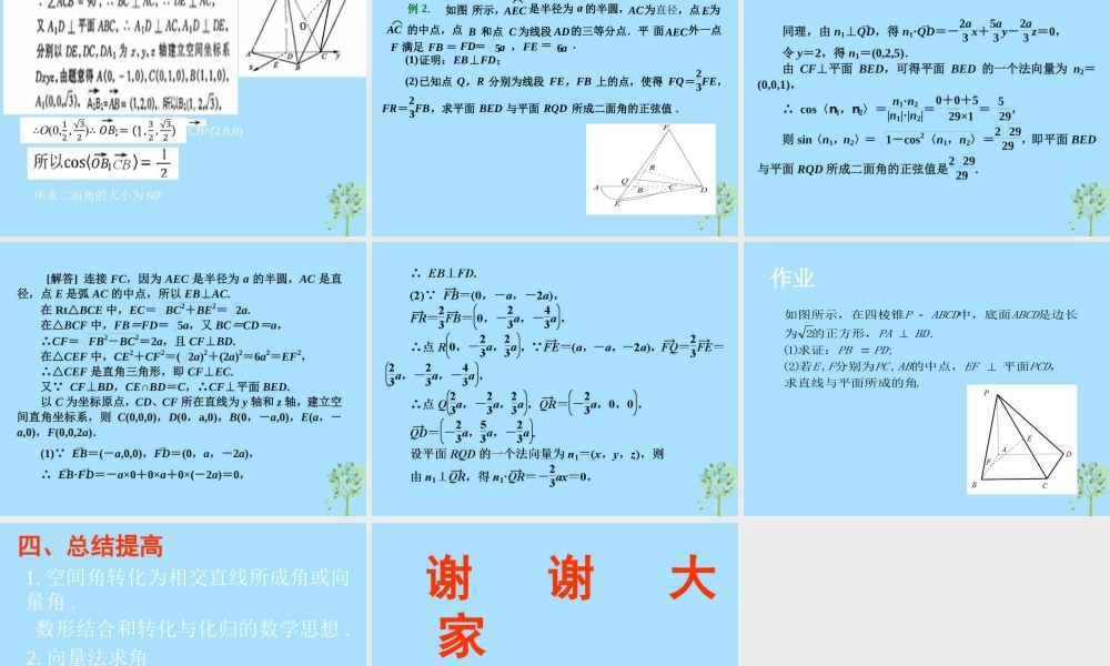 山西省忻州市高考数学 专题 用向量法计算角复习课件