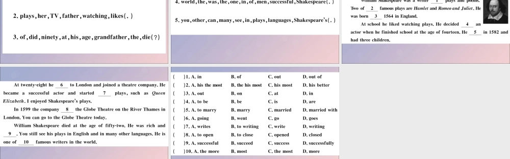 七年级英语下册 Module 9 Life history Unit 2 He decided to be an actor习题课件 (新版)外研版 课件