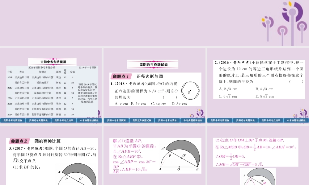 中考数学总复习 第一部分 教材知识梳理 第7章 圆 第3节 正多边形与圆的有关计算(精讲)课件