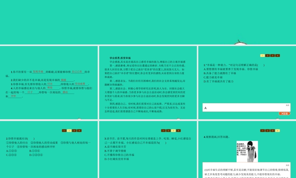九年级政治全册 第四单元 从这里出发 第10课 幸福的味道 第2框 幸福是一种能力课件 人民版 课件