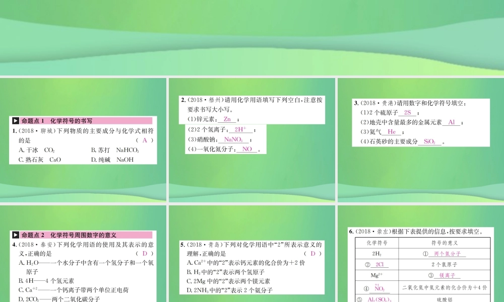 中考化学总复习 教材考点梳理 第四单元 我们周围的空气 第2课时 物质组成的表示课件 鲁教版 课件