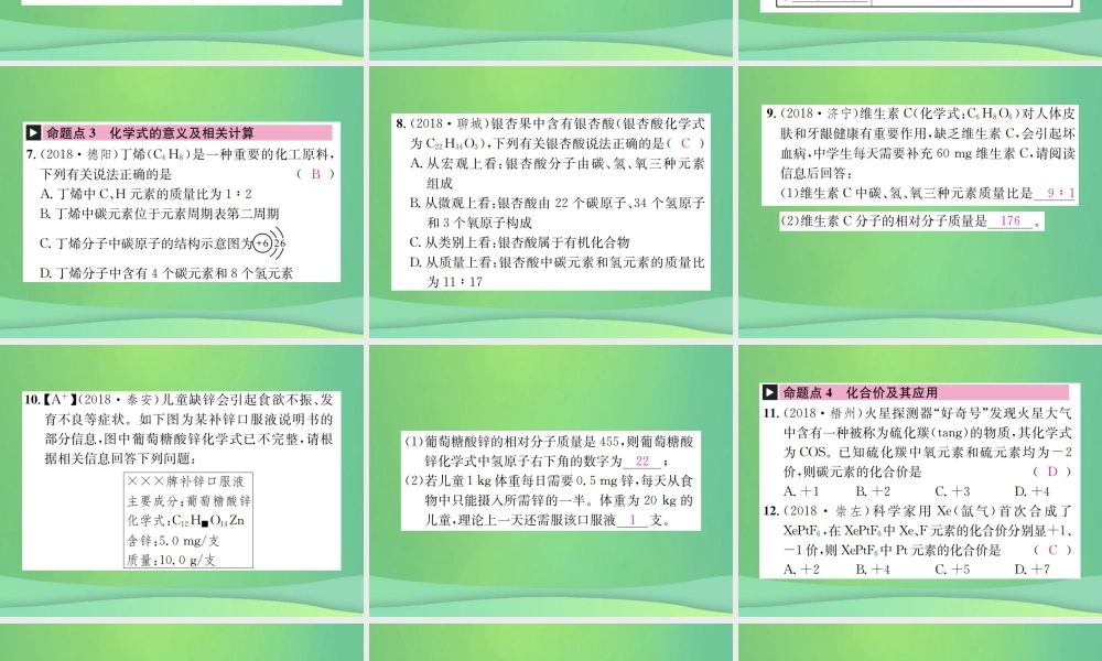 中考化学总复习 教材考点梳理 第四单元 我们周围的空气 第2课时 物质组成的表示课件 鲁教版 课件