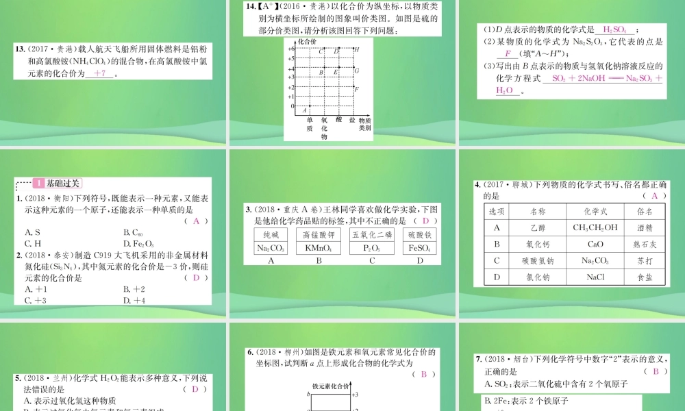 中考化学总复习 教材考点梳理 第四单元 我们周围的空气 第2课时 物质组成的表示课件 鲁教版 课件