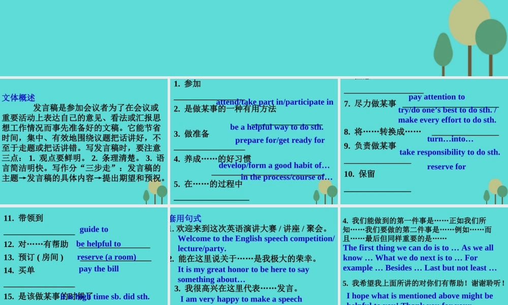 名师指津高三英语二轮复习 第三部分 写作 书面表达3 发言稿课件