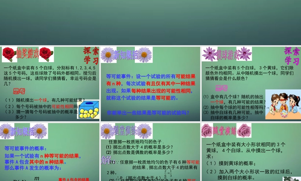 七年级数学下册 6.3 等可能事件的概率课件3 (新版)北师大版 课件
