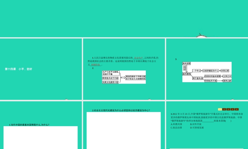 九年级政治全册 第五单元 国策经纬 14 小平 您好课件 教科版 课件