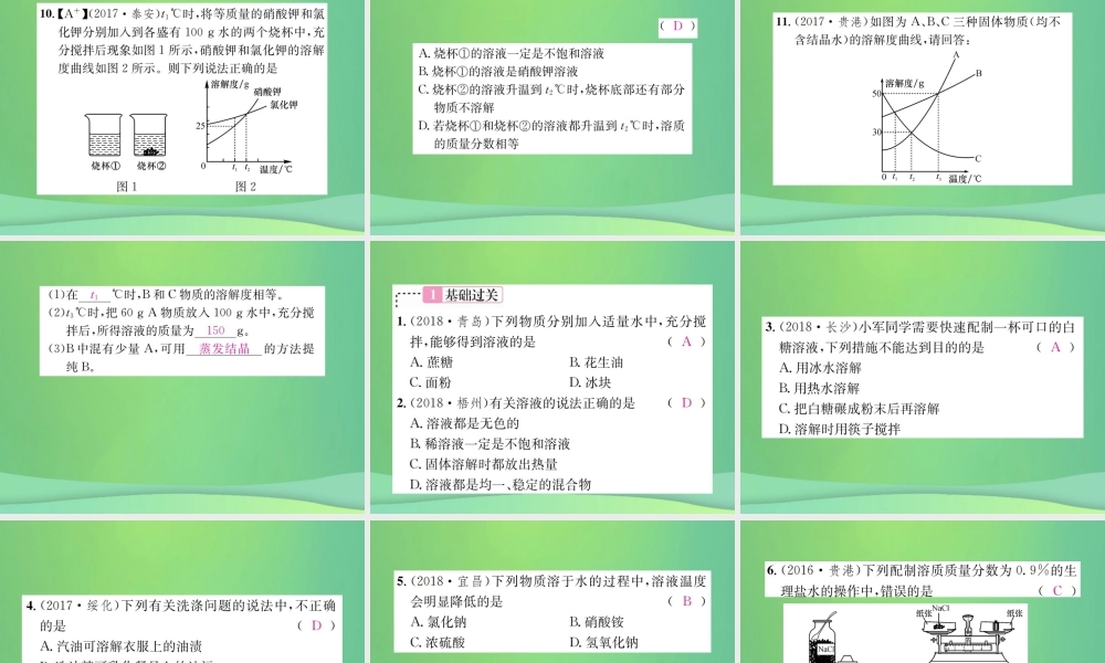 中考化学总复习 教材考点梳理 第三单元 溶液课件 鲁教版 课件