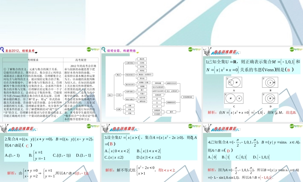 广东省高三数学 第1章第1节集合的概念、基本关系及运算复习课件 理 课件