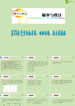 安徽省高三数学复习 第12单元第72讲 变量的相关性、回归分析、独特性检验课件 理 课件