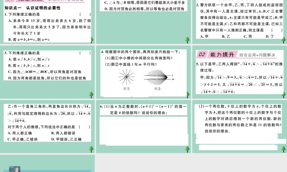 八年级数学上册 第七章(平行线的证明)7.1 为什么要证明作业课件 (新版)北师大版 课件