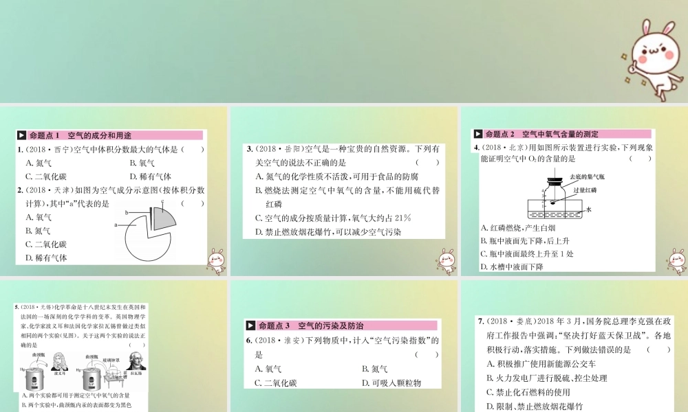 中考化学复习 主题一 身边的化学物质 第1讲 空气 氧气课件