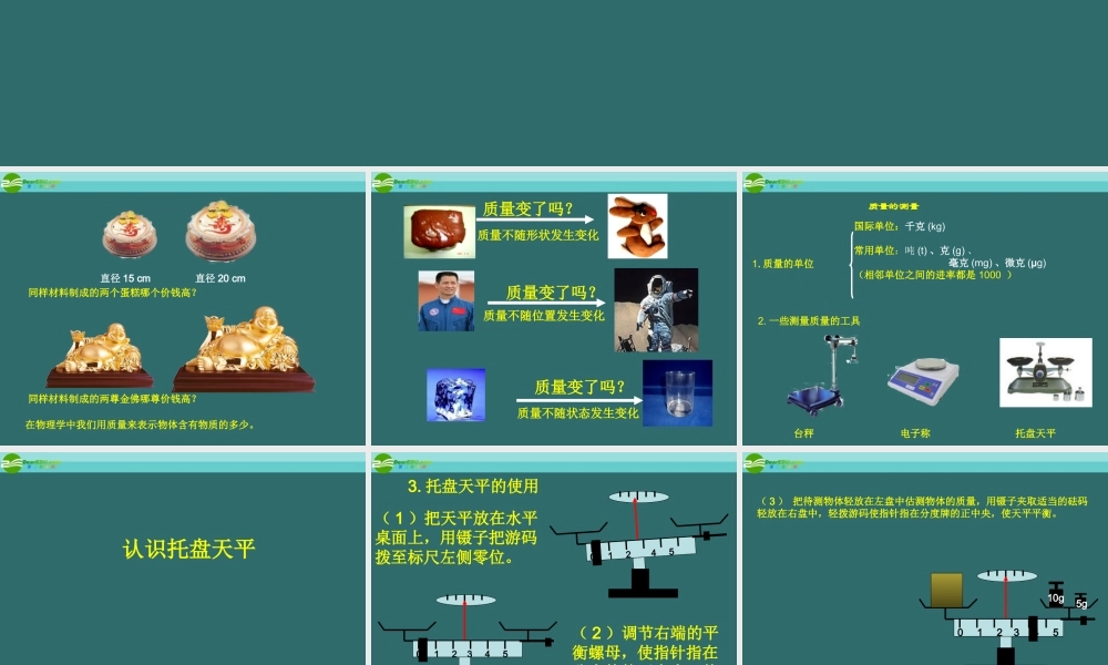 八年级物理上册 2.2物体的质量及其测量课件 北师大版 课件