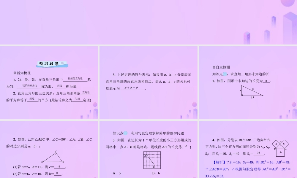 八年级数学上册 第一章 勾股定理 1.1 探索勾股定理 第1课时 勾股定理习题课件 (新版)北师大版 课件