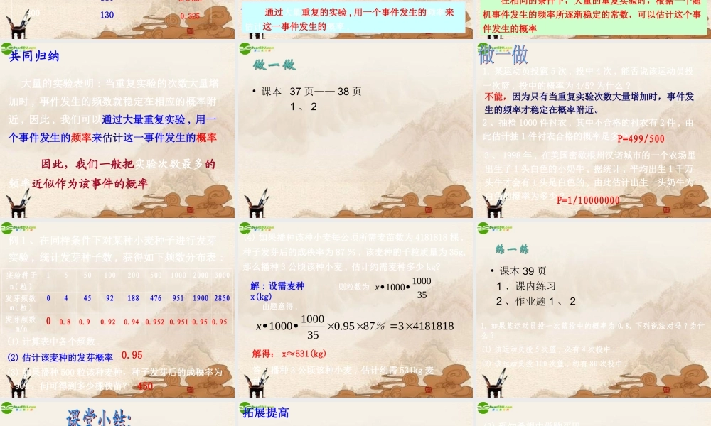 九年级数学下册 22估计概率(2)课件 浙教版 课件